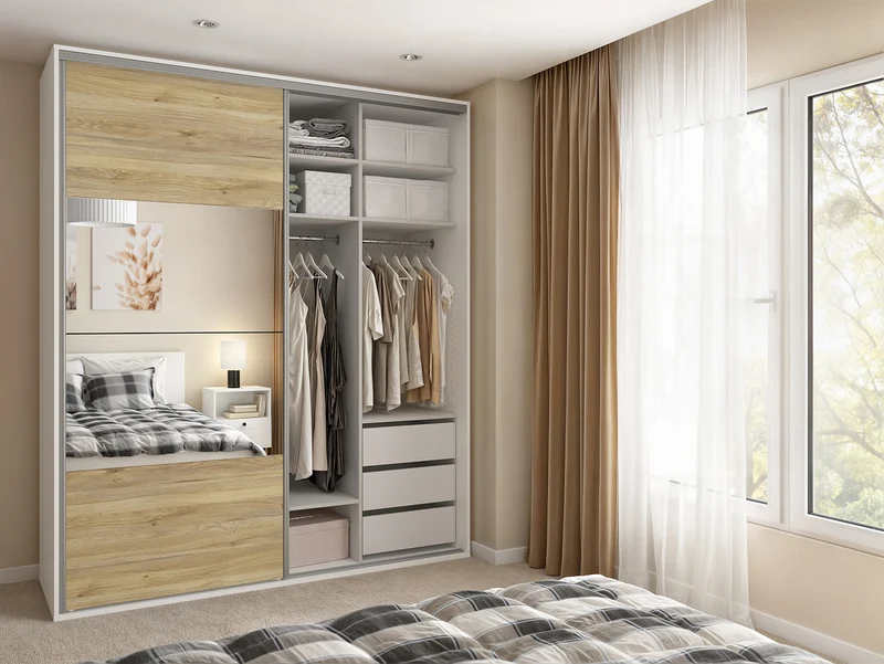 Flex Sliding Door Wardrobe 200 cm – White / Mauvella Oak with Mirrors