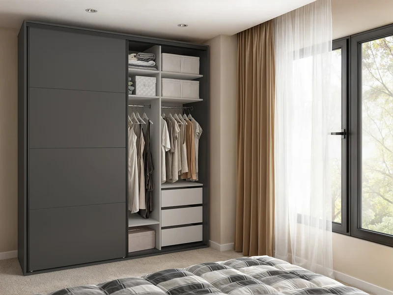 Flex Sliding Door Wardrobe 200 cm – Graphite / Graphite
