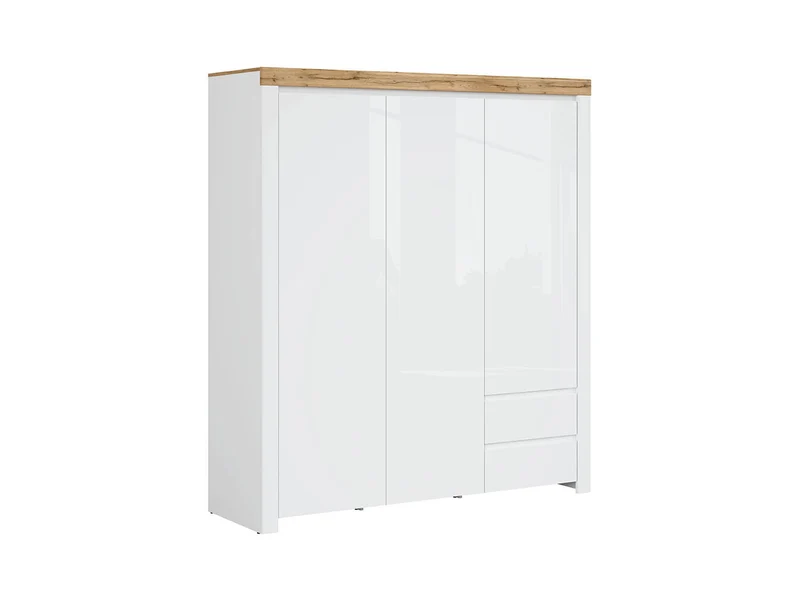 Holten 3-Door Wardrobe with 2 Drawers – White / Wotan Oak / White Gloss