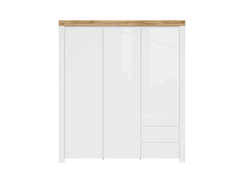 Holten 3-Door Wardrobe with 2 Drawers – White / Wotan Oak / White Gloss