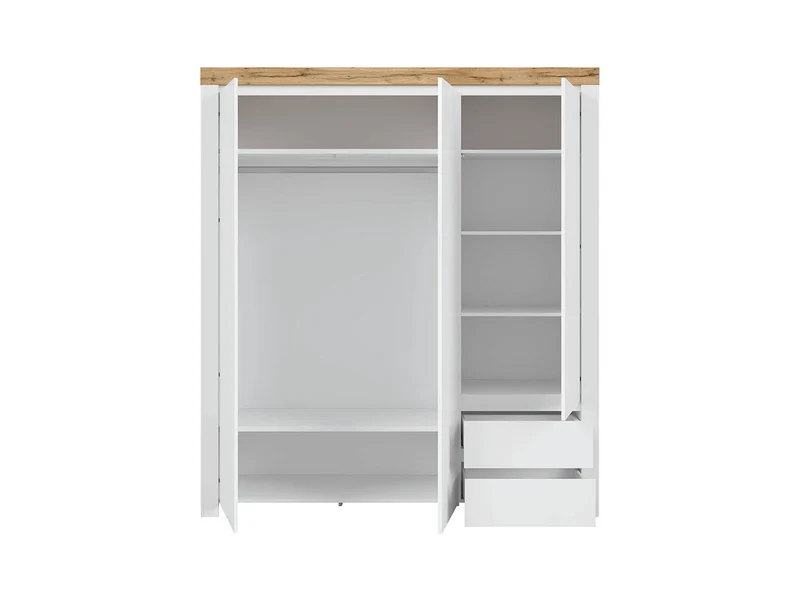 Holten 3-Door Wardrobe with 2 Drawers – White / Wotan Oak / White Gloss