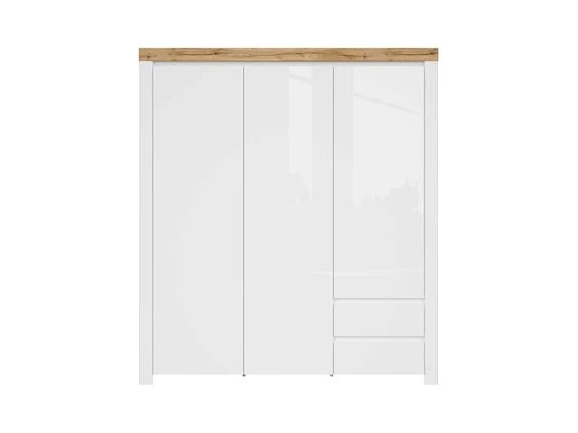 Holten 3-Door Wardrobe with 2 Drawers – White / Wotan Oak / White Gloss