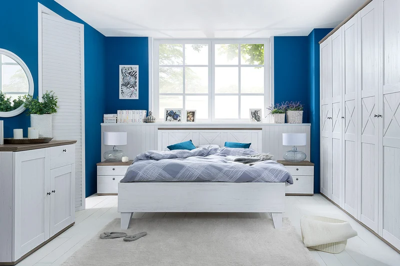 Stockholm Bed Frame 160×200 cm – Andersen Pine White / Dark Sonoma Oak