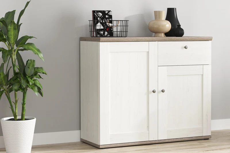 Stockholm Chest of Drawers 103 cm – 2 Doors & 1 Drawer, Andersen Pine White / Dark Sonoma Oak