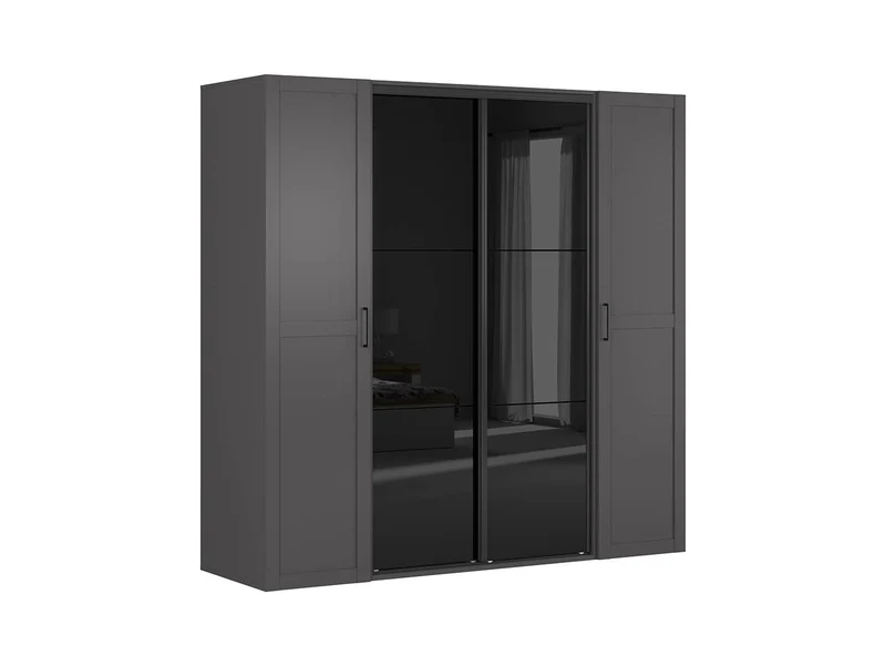 Flex Wardrobe Set 220 cm – 3 Units, Graphite / Black Gloss Sliding Doors