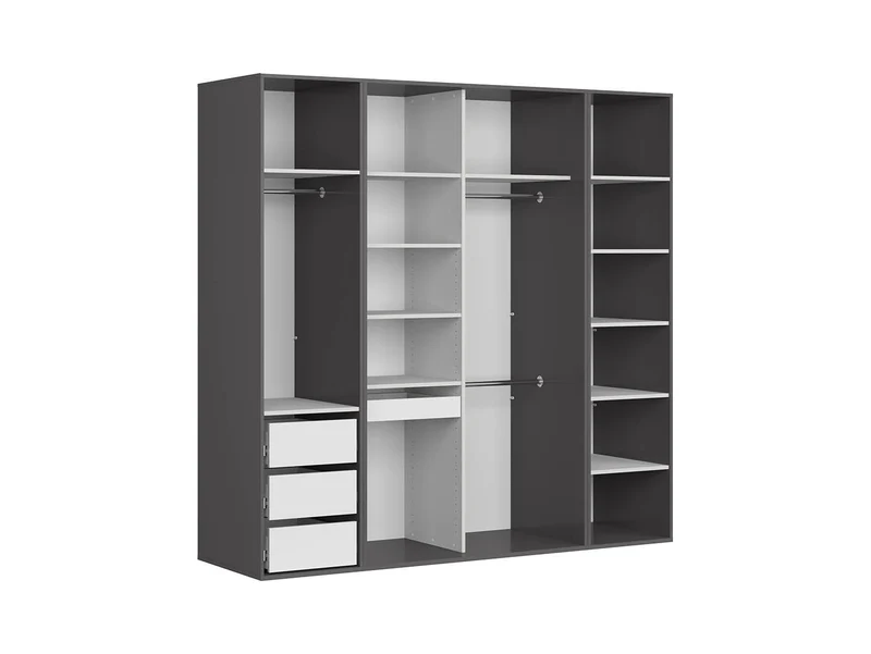 Flex Wardrobe Set 220 cm – 3 Units, Graphite / Black Gloss Sliding Doors