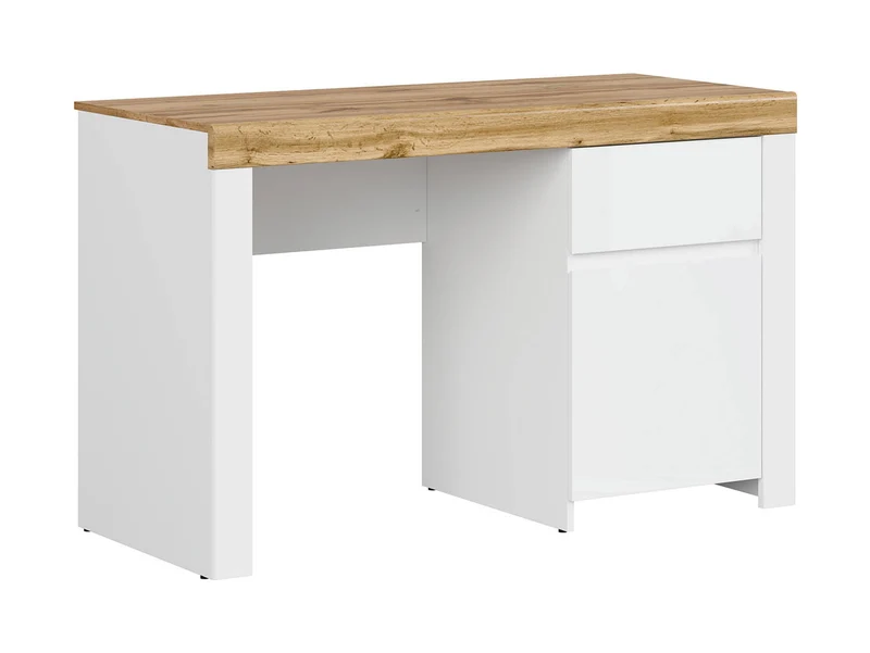 Holten Desk 130 cm with Drawer & Cabinet – White / Wotan Oak / White Gloss