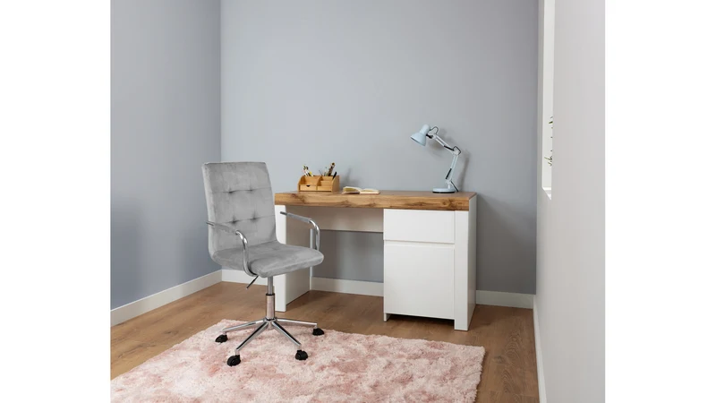Holten Desk 130 cm with Drawer & Cabinet – White / Wotan Oak / White Gloss