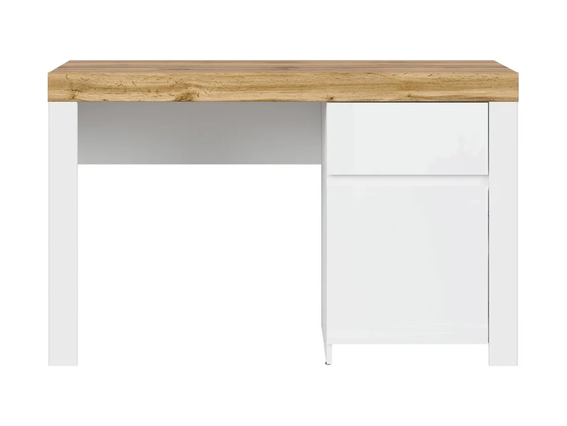Holten Desk 130 cm with Drawer & Cabinet – White / Wotan Oak / White Gloss