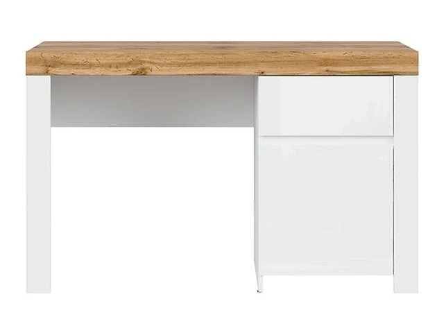 Holten Desk 130 cm with Drawer & Cabinet – White / Wotan Oak / White Gloss