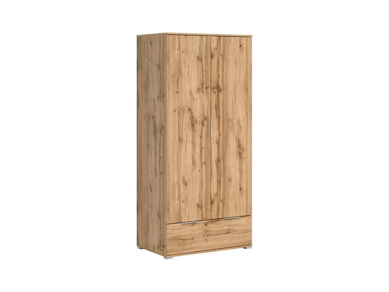 Zele 2-Door Wardrobe 90.5 cm with Drawer – Wotan Oak / White Gloss