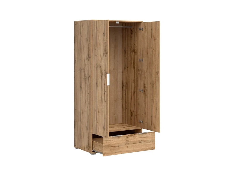 Zele 2-Door Wardrobe 90.5 cm with Drawer – Wotan Oak / White Gloss