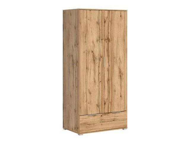 Zele 2-Door Wardrobe 90.5 cm with Drawer – Wotan Oak / White Gloss
