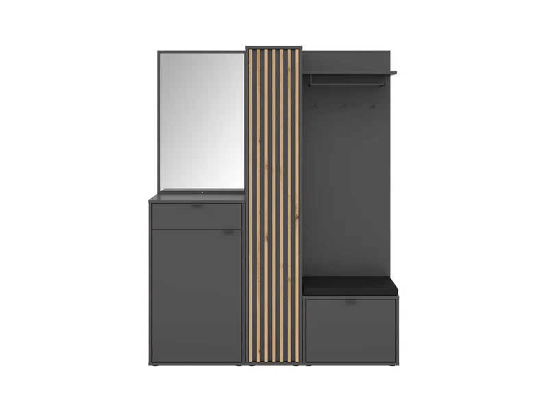 Phil Hallway Set 156 cm – Chest, Shelf, Mirror, Coat Rack & Bench