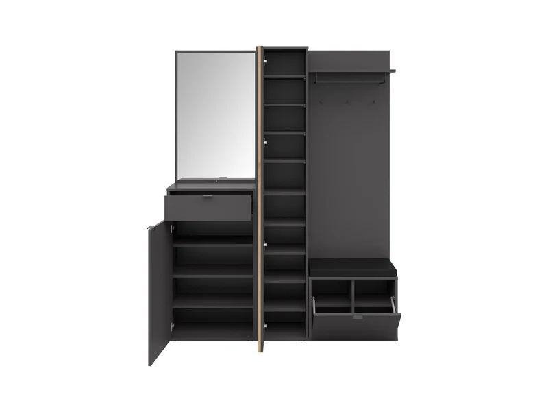 Phil Hallway Set 156 cm – Chest, Shelf, Mirror, Coat Rack & Bench