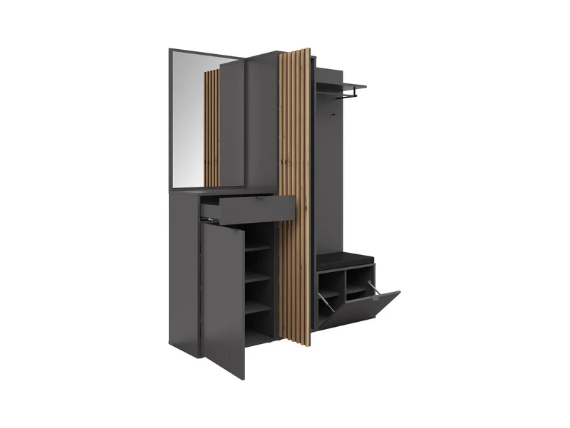 Phil Hallway Set 156 cm – Chest, Shelf, Mirror, Coat Rack & Bench