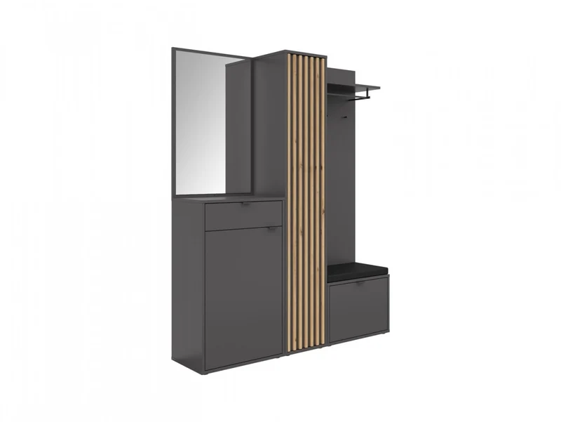 Phil Hallway Set 156 cm – Chest, Shelf, Mirror, Coat Rack & Bench