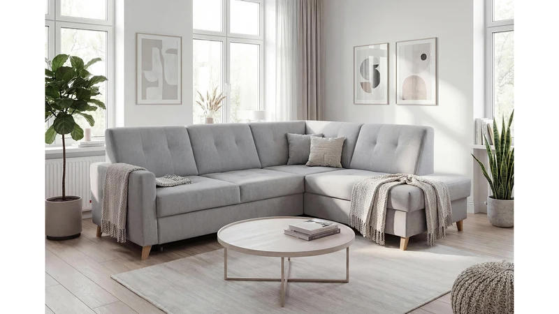 Lars Corner Sofa (Right-Hand) – Primo 88, Dolphin Sleep Function, Bedding Storage, Decorative Stitching