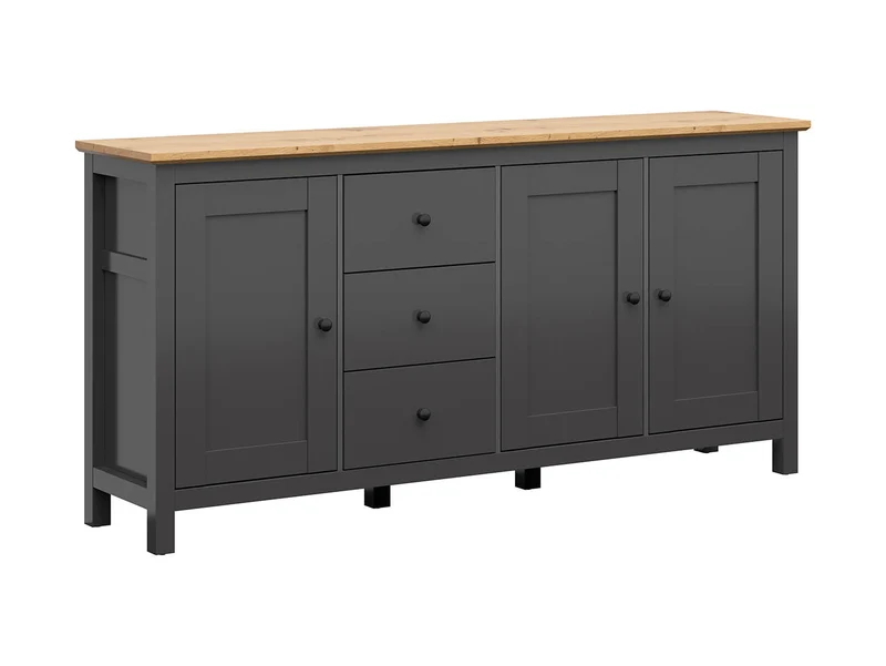 Hesen Sideboard 199 cm — 3 Drawers, 3 Doors | Graphite & Artisan Oak