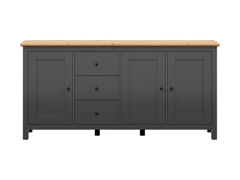 Hesen Sideboard 199 cm — 3 Drawers, 3 Doors | Graphite & Artisan Oak