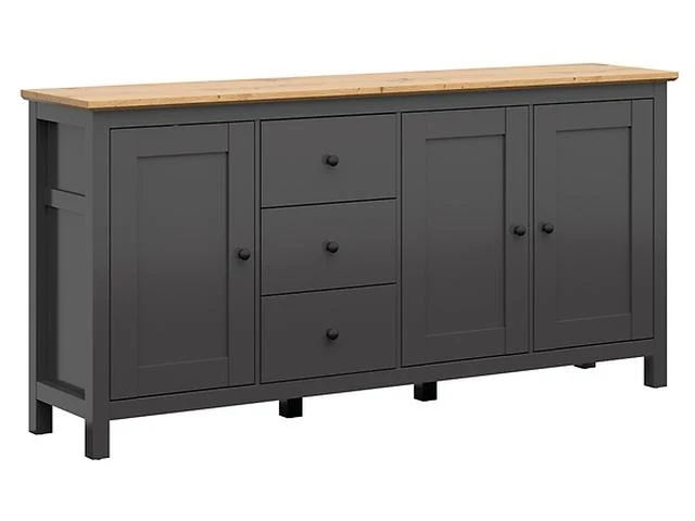 Hesen Sideboard 199 cm — 3 Drawers, 3 Doors | Graphite & Artisan Oak