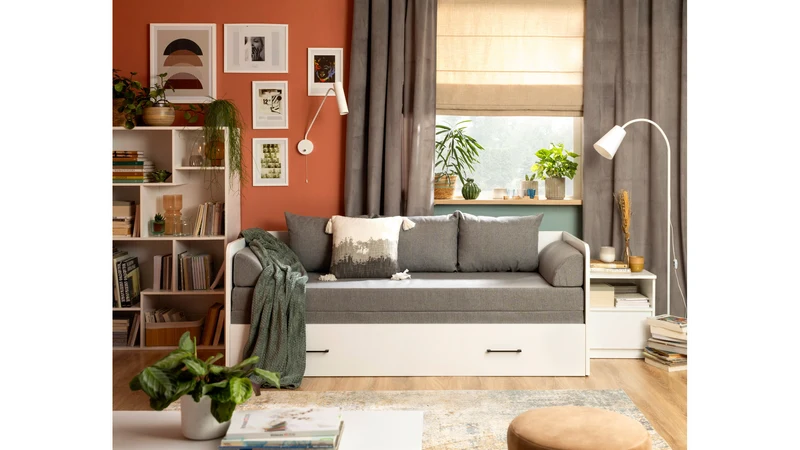 Tetrix Daybed with Pull-Out Double Bed, Storage & H3 Mattress | White Gloss | 80/160x195cm
