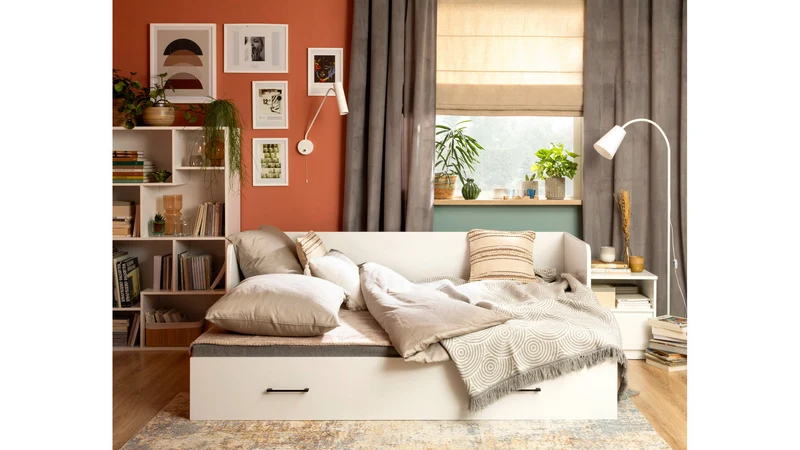 Tetrix Daybed with Pull-Out Double Bed, Storage & H3 Mattress | White Gloss | 80/160x195cm
