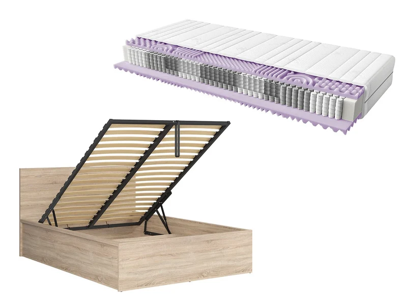 Tetrix Double Bed Set with Mimas Pocket Spring Mattress | Sonoma Oak | 140x200cm | Storage