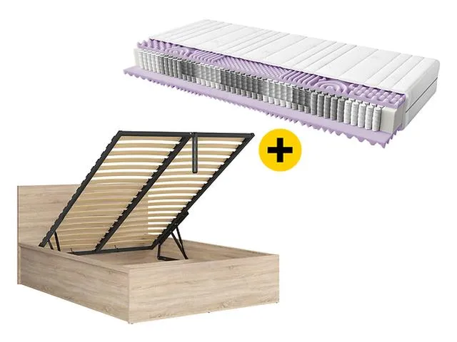Tetrix Double Bed Set with Mimas Pocket Spring Mattress | Sonoma Oak | 140x200cm | Storage