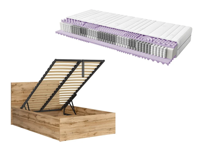 Tetrix Single Bed Set with Mimas Pocket Spring Mattress | Wotan Oak | 120x200cm | Storage