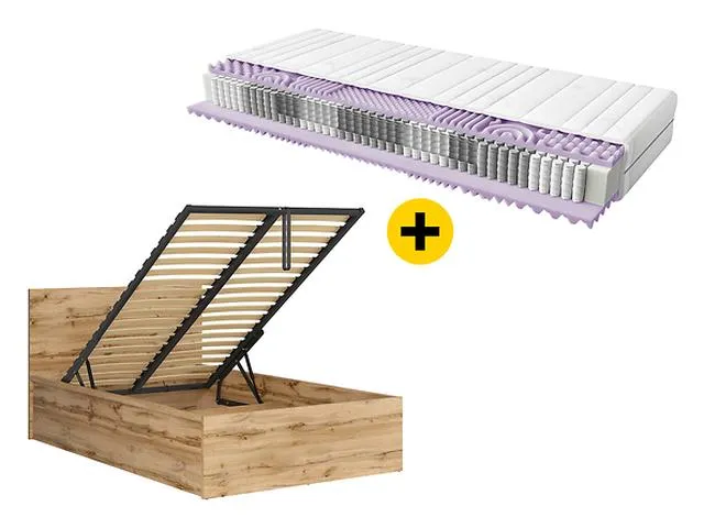 Tetrix Single Bed Set with Mimas Pocket Spring Mattress | Wotan Oak | 120x200cm | Storage