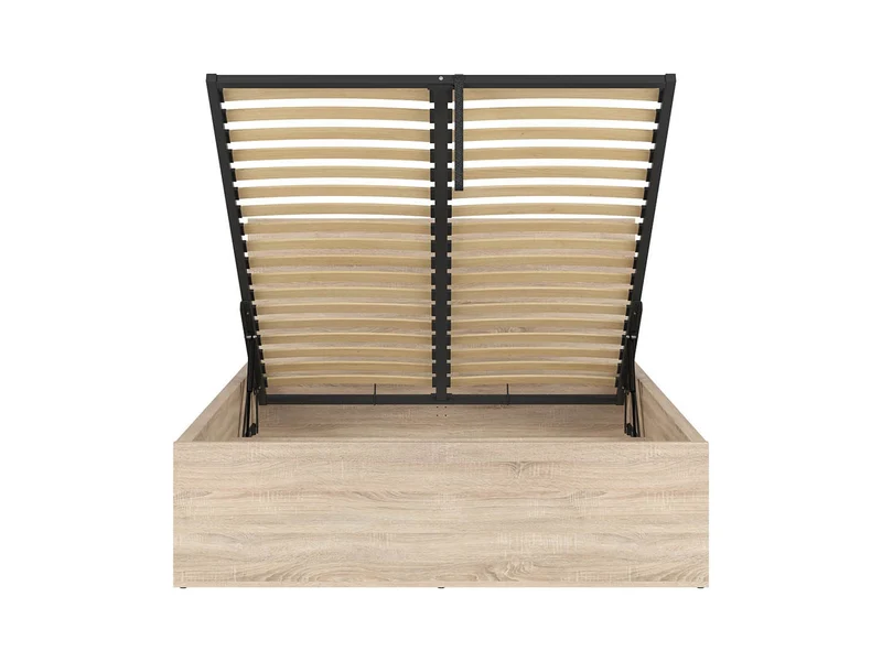 Tetrix Double Bed 140×200 cm – Sonoma Oak, Storage, Optional Upholstered Headboard Topper (Mattress Not Included)
