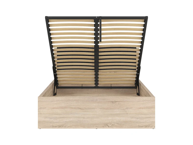 Tetrix Double Bed 140×200 cm – Sonoma Oak, Storage, Optional Upholstered Headboard Topper (Mattress Not Included)