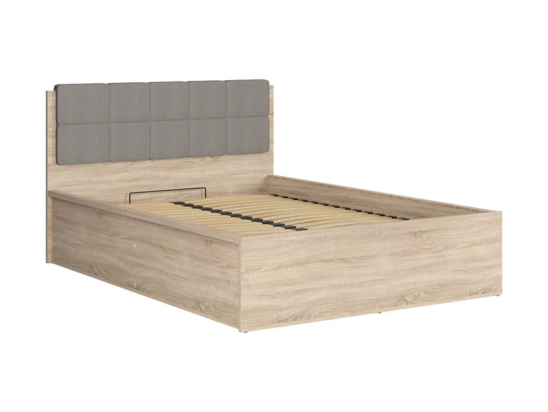 Tetrix Double Bed 140×200 cm – Sonoma Oak, Storage, Optional Upholstered Headboard Topper (Mattress Not Included)
