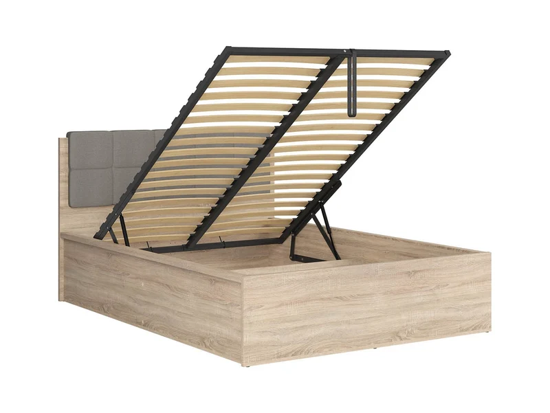 Tetrix Double Bed 140×200 cm – Sonoma Oak, Storage, Optional Upholstered Headboard Topper (Mattress Not Included)