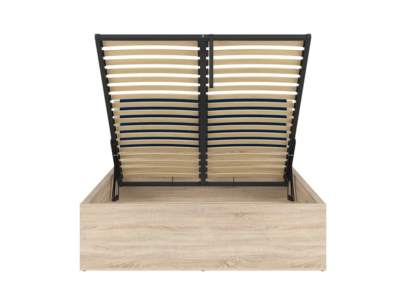 Tetrix Double Bed 140×200 cm – Sonoma Oak, Storage, Optional Upholstered Headboard Topper (Mattress Not Included)