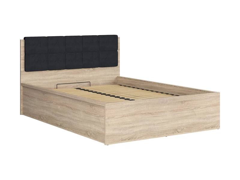 Tetrix Double Bed 140×200 cm – Sonoma Oak, Storage, Optional Upholstered Headboard Topper (Mattress Not Included)