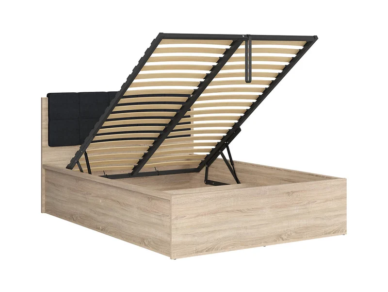 Tetrix Double Bed 140×200 cm – Sonoma Oak, Storage, Optional Upholstered Headboard Topper (Mattress Not Included)