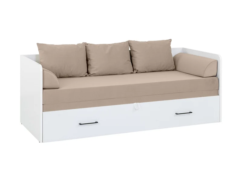 Tetrix Daybed Bed Set 80→160 cm – White Gloss & Beige, Mattress, 2 Headboards, 3 Cushions