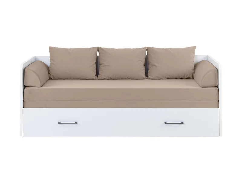 Tetrix Daybed Bed Set 80→160 cm – White Gloss & Beige, Mattress, 2 Headboards, 3 Cushions