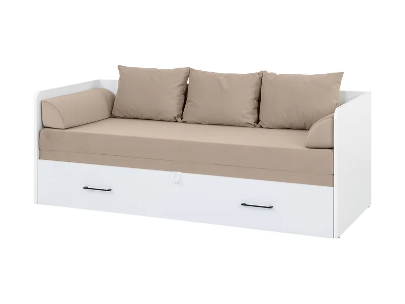 Tetrix Daybed Bed Set 80→160 cm – White Gloss & Beige, Mattress, 2 Headboards, 3 Cushions
