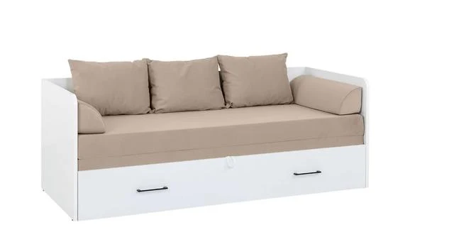 Tetrix Daybed Bed Set 80→160 cm – White Gloss & Beige, Mattress, 2 Headboards, 3 Cushions