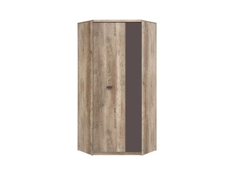 Malcolm Corner Wardrobe – Monument Oak & Tungsten Grey, Letter Print, 1 Rail & 8 Shelves