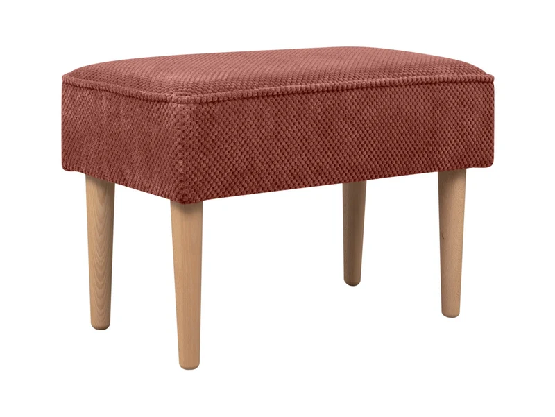 Milo Ottoman – Rectangular Upholstered Footstool with Wooden Legs & Piping | 61×37×39 cm