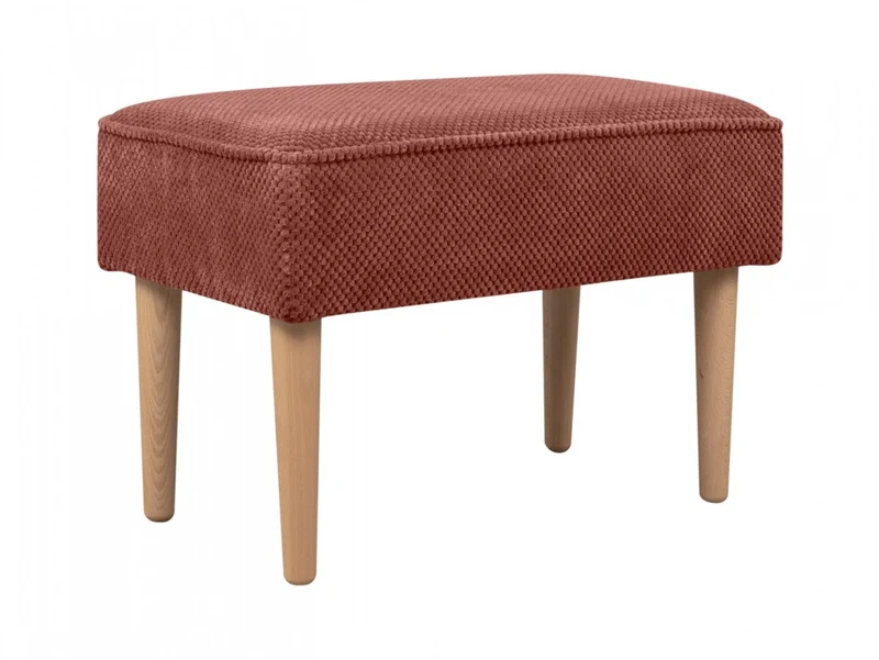 Milo Ottoman – Rectangular Upholstered Footstool with Wooden Legs & Piping | 61×37×39 cm