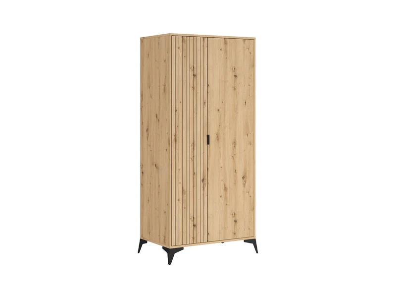 Lamea 2-Door Wardrobe | Artisan Oak & Black | Lamella Fronts | 90x197cm