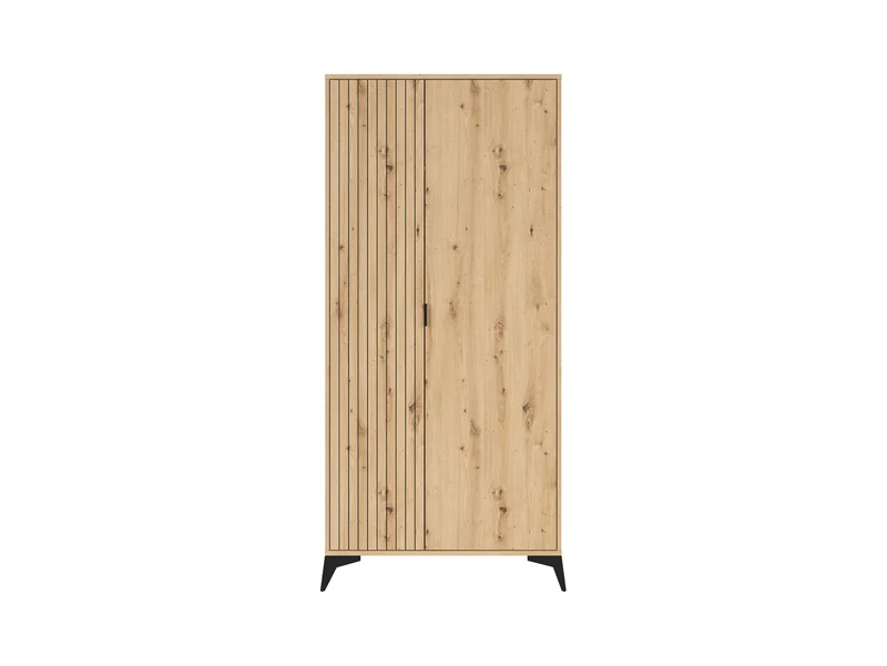 Lamea 2-Door Wardrobe | Artisan Oak & Black | Lamella Fronts | 90x197cm