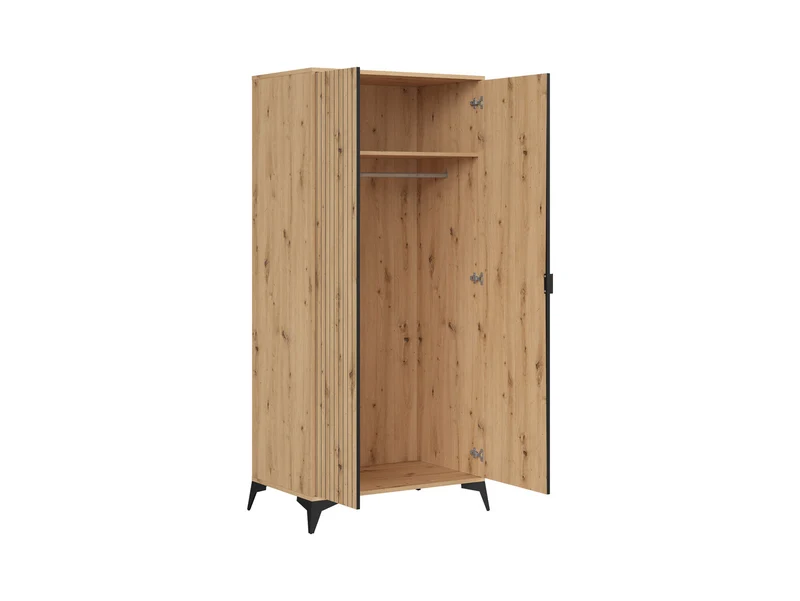 Lamea 2-Door Wardrobe | Artisan Oak & Black | Lamella Fronts | 90x197cm