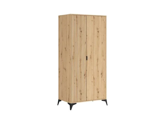 Lamea 2-Door Wardrobe | Artisan Oak & Black | Lamella Fronts | 90x197cm
