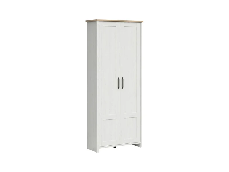 Loksa 2-Door Wardrobe | Andersen Pine White & Grandson Oak | Hanging Rail & 4 Shelves | 84.5x200.5cm